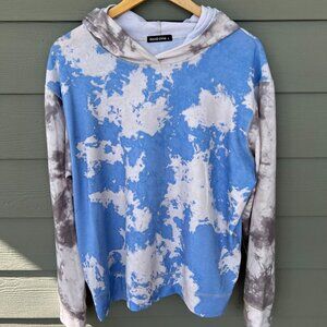 David Cline Cloud Tie Dye Three-Toned Ribbed Hooded Sweatshirt